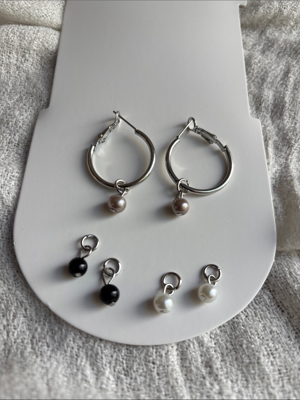 Silver Hoop Earrings with Interchangeable Pearl Charms